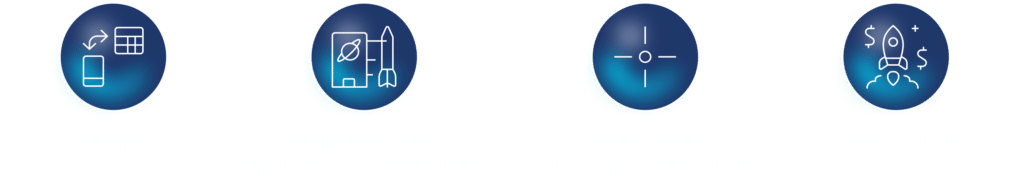 Workflow graphic showing the Squirrels.ai AI agent setup process including hiring an agent, setting goals, choosing targets, and launching automated campaigns.